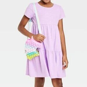 Cat & Jack Girls Tiered Short Sleeve Dress -  Purple